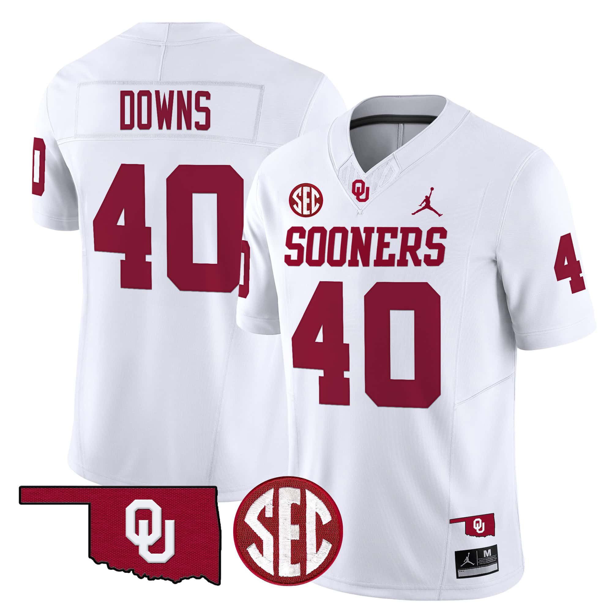 Men Oklahoma Sooners #40 Downs White 2024 Vapor Limited NCAA Jersey